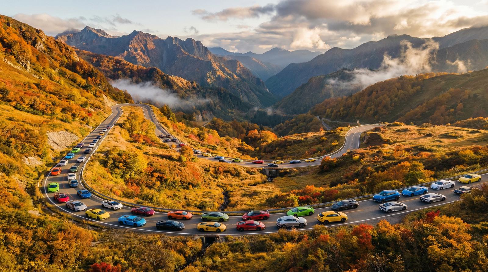 蜜桃跑车视频-超跑车队山路巡游